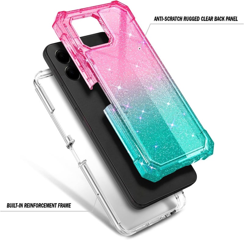 NZND Designed for T-Mobile REVVL 8-Pro Phone Case, Glitter Pink/Aqua | with Screen Protector, Full-Body Shockproof Protective Rugged Impact Resist Bumper Cover - Image 3